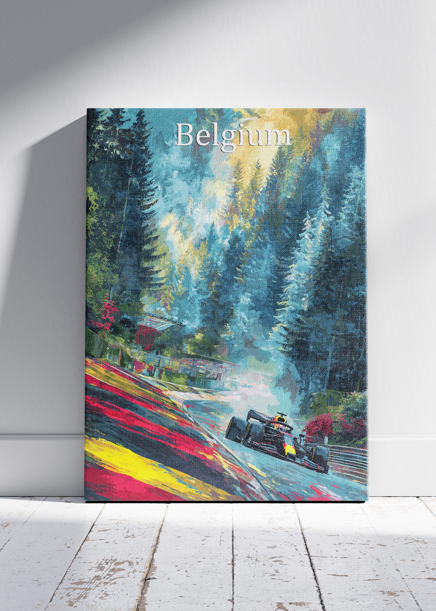 Belgium Formula One Forest Circuit Poster & Canvas | Cinematic Motorsport Wall Art