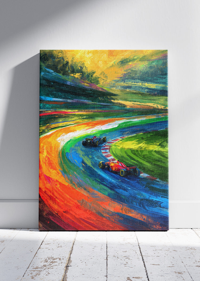 Formula 1 Rainbow Track Poster Canvas Print – Abstract Color Racing Wall Art – AI PRINT LAB