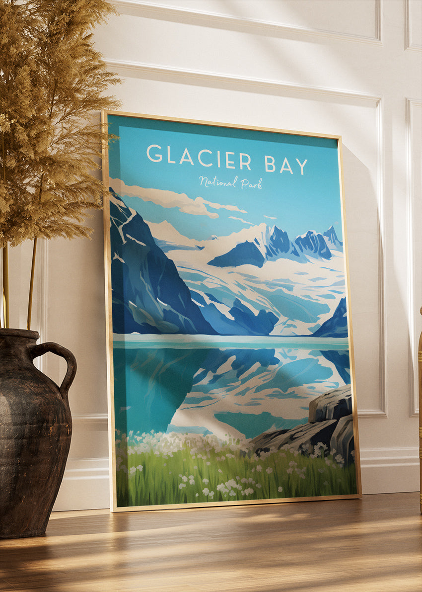 Glacier Bay National Park Poster & Canvas Print – Alaska Glacier Landscape Illustration Wall Art