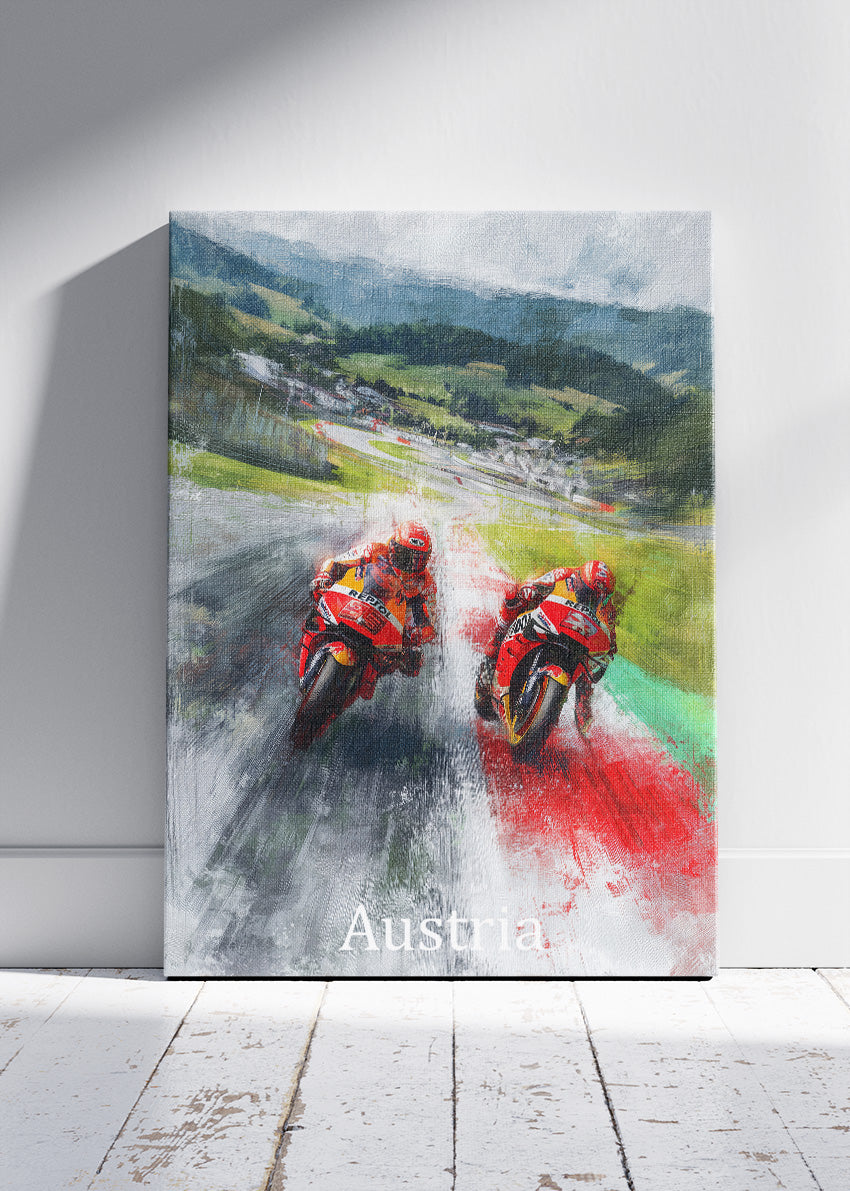 Austria MotoGP Rain Racing Alpine Circuit Wall Art Poster & Canvas