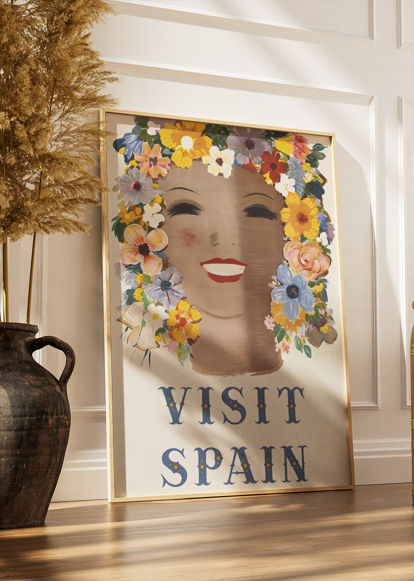 Visit Spain Poster & Canvas Print – Vintage Floral Travel Artwork