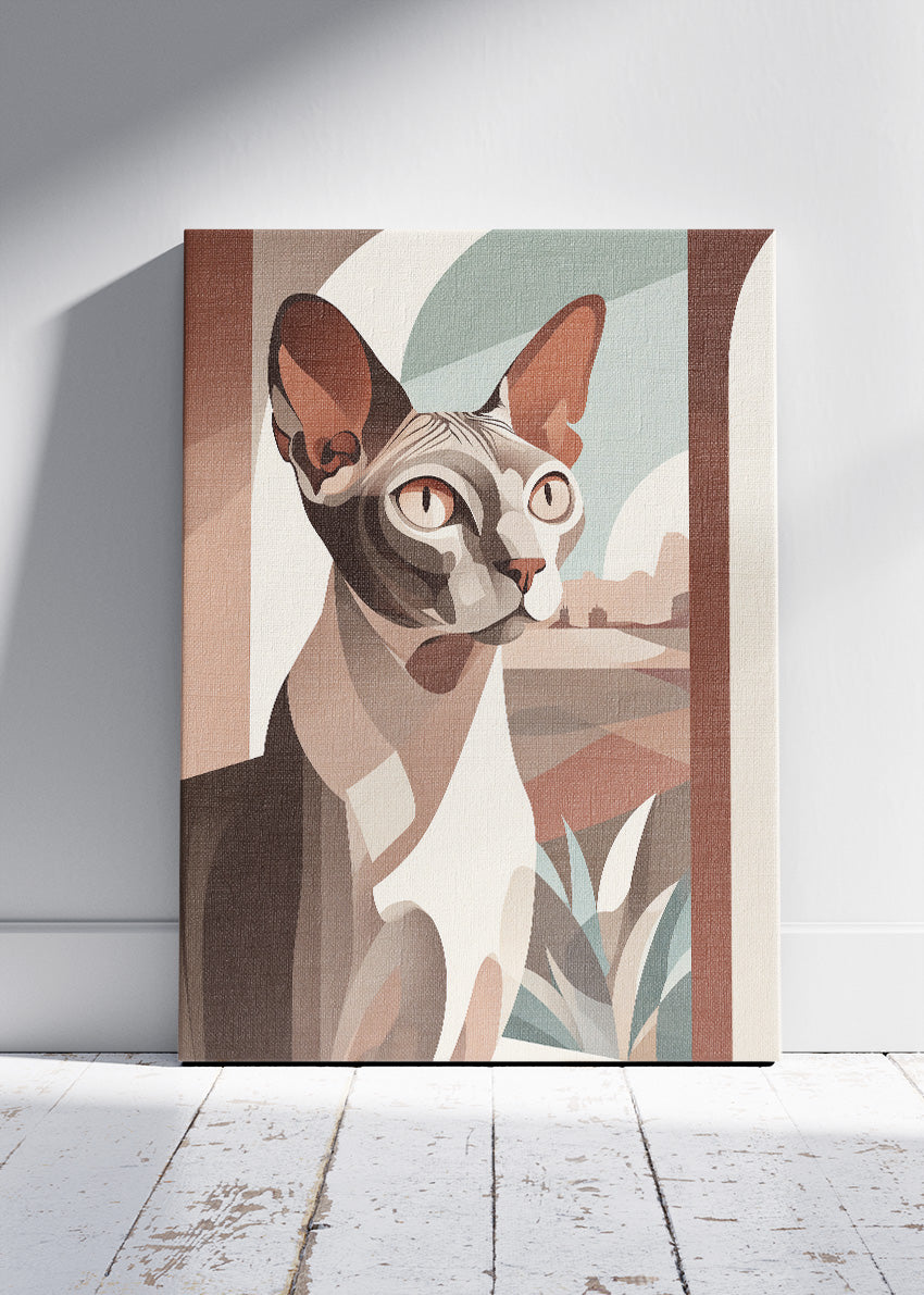 Sphynx Cat Canvas Print & Poster – Modern Minimalist Pet Wall Art