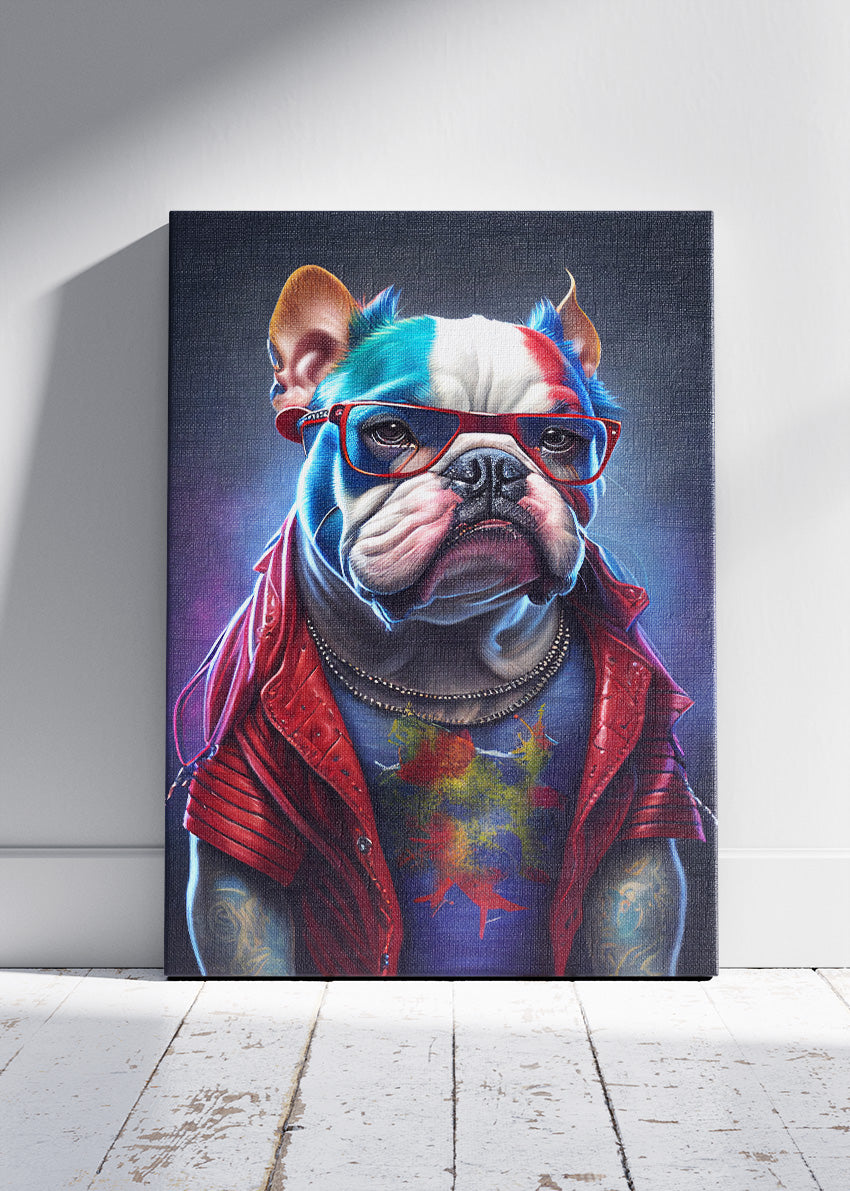 Cool Bulldog Canvas Print & Poster – Urban Pop Art Dog Wall Art