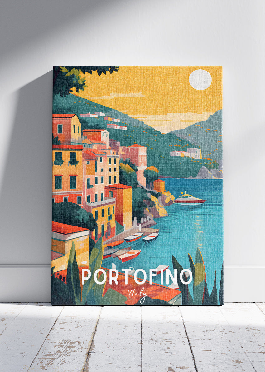 Portofino Italy Coastline Poster & Canvas Print – Illustrated Italian Riviera Art