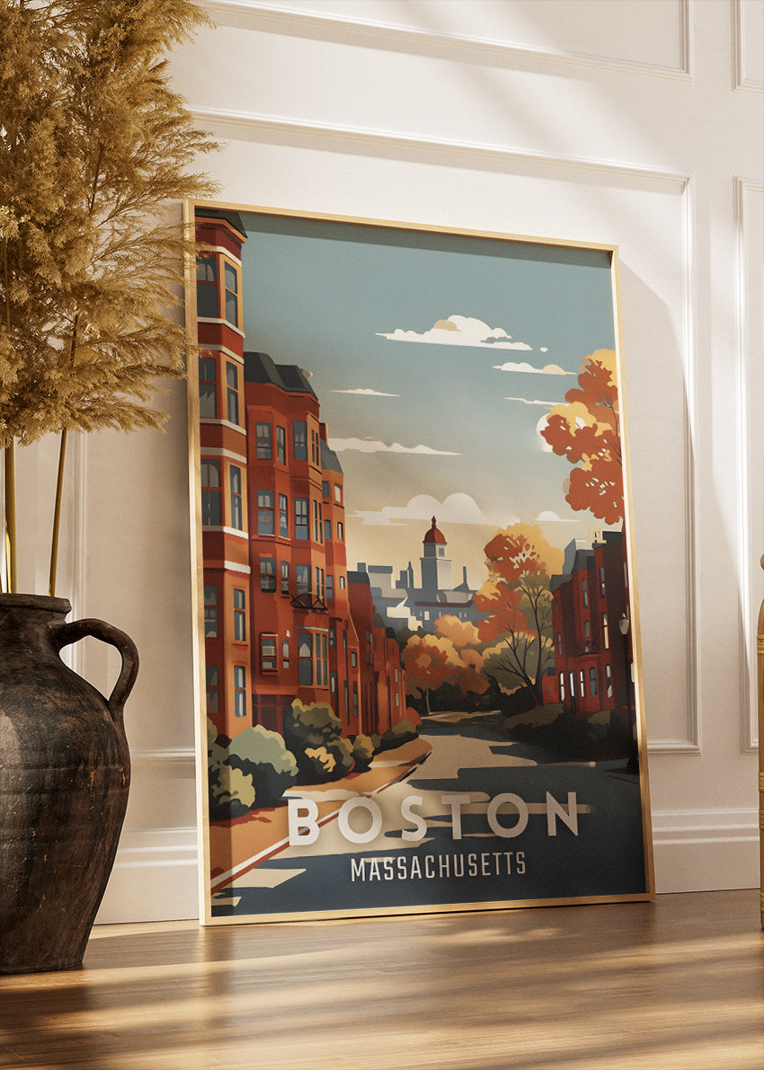 Boston Massachusetts Poster & Canvas Print – Autumn Cityscape Illustration