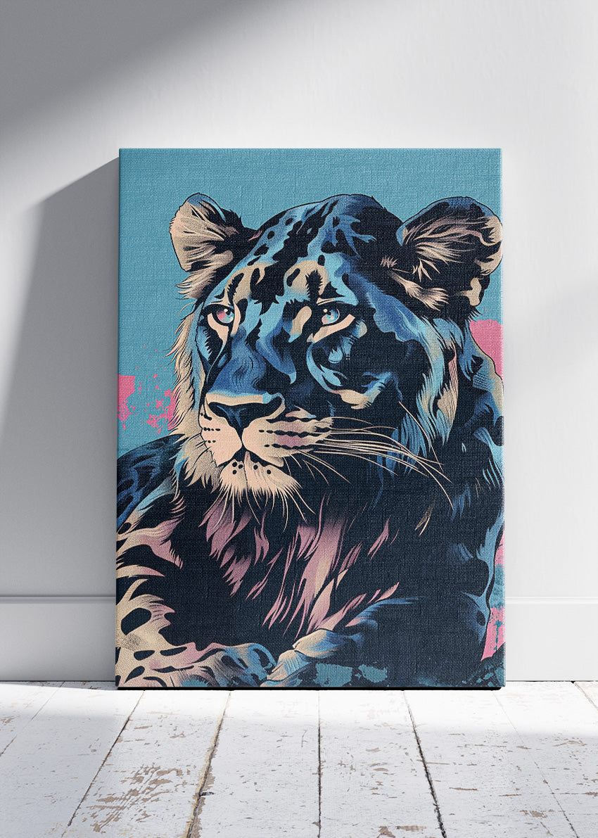 Blue Lion Canvas Print & Poster – Modern Wildlife Wall Art