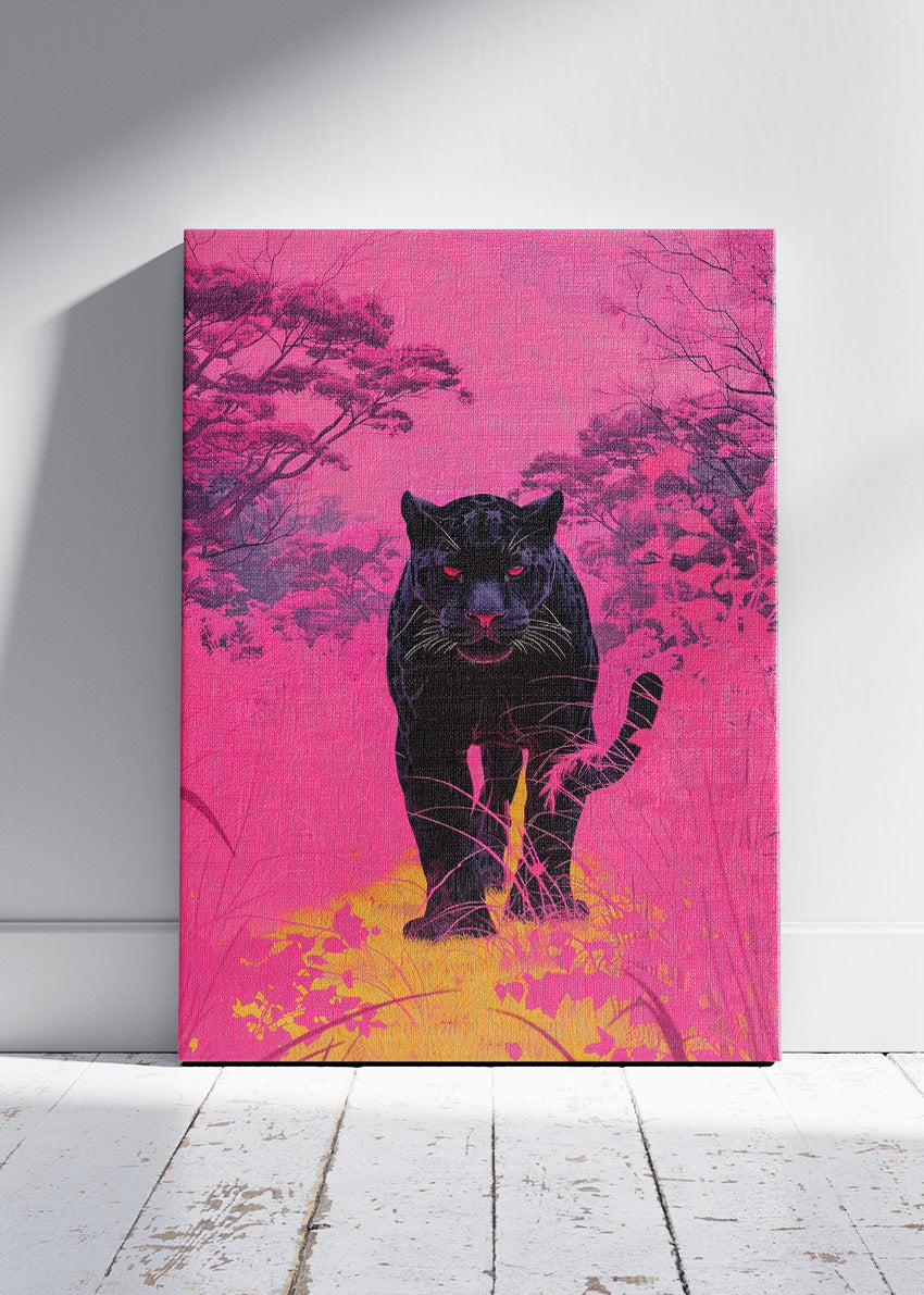 Neon Panther Canvas Print & Poster – Pink Modern Wildlife Wall Art