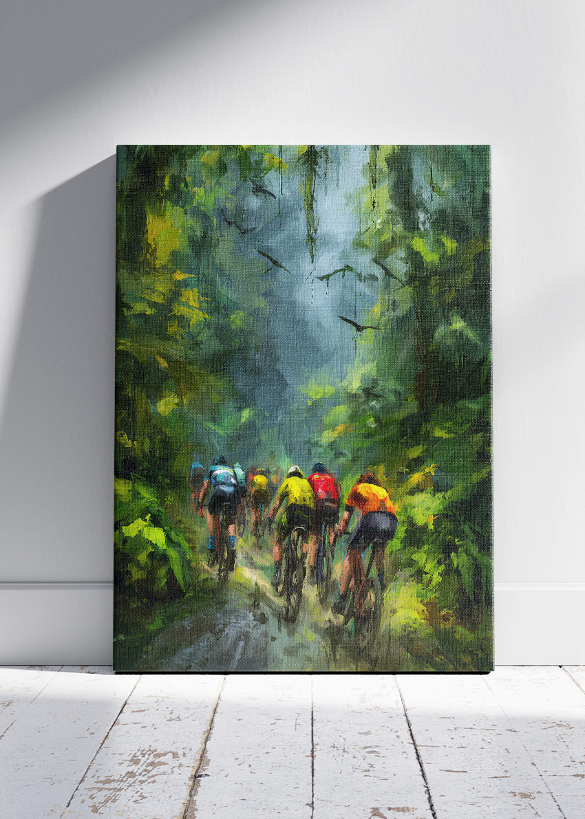 Forest Peloton Cycling Art Print & Canvas – Lush Green Endurance Road Cycling Wall Art
