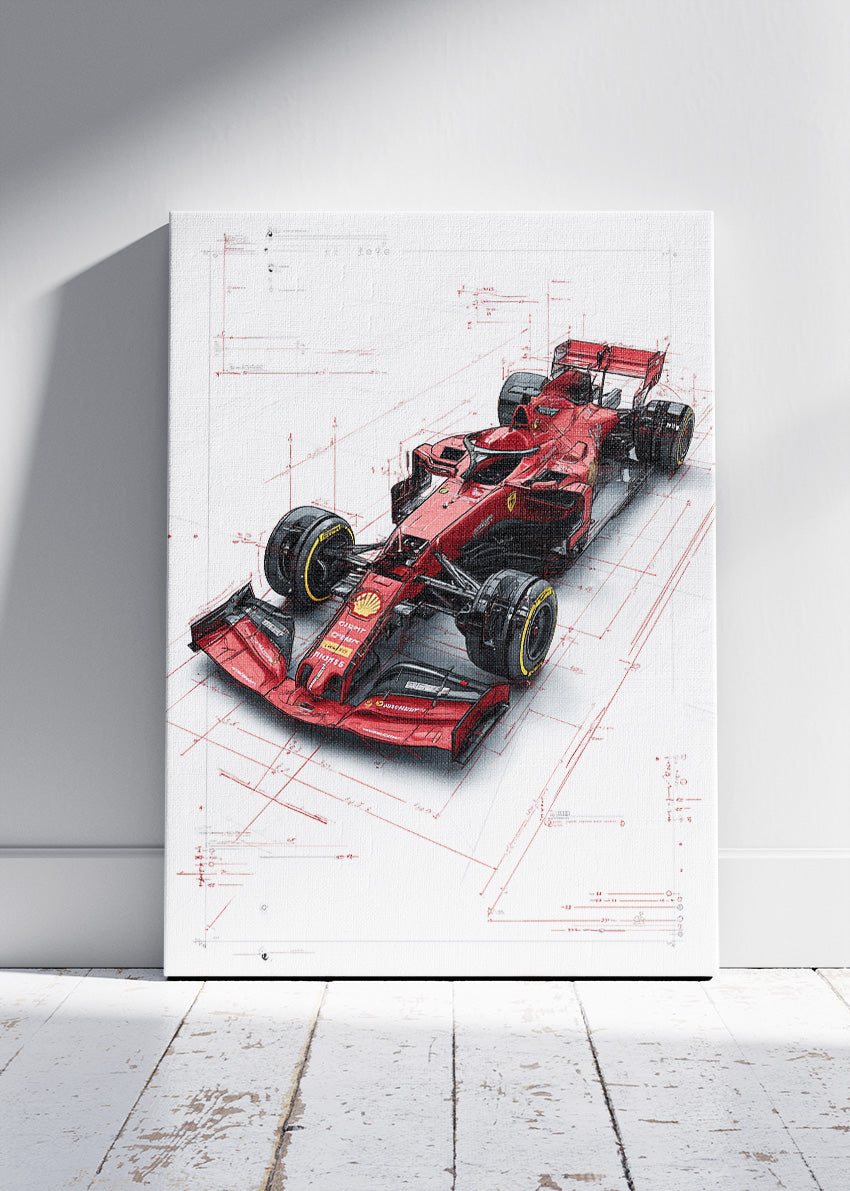 Ferrari Formula 1 Blueprint Poster Canvas Print – Technical Racing Wall Art – AI PRINT LAB