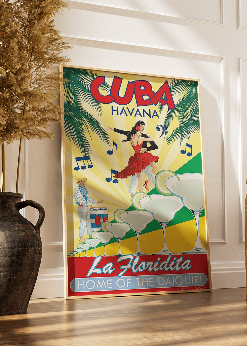 Cuba Havana La Floridita Vintage Poster & Canvas Print – Retro Daiquiri Bar Dance Illustration