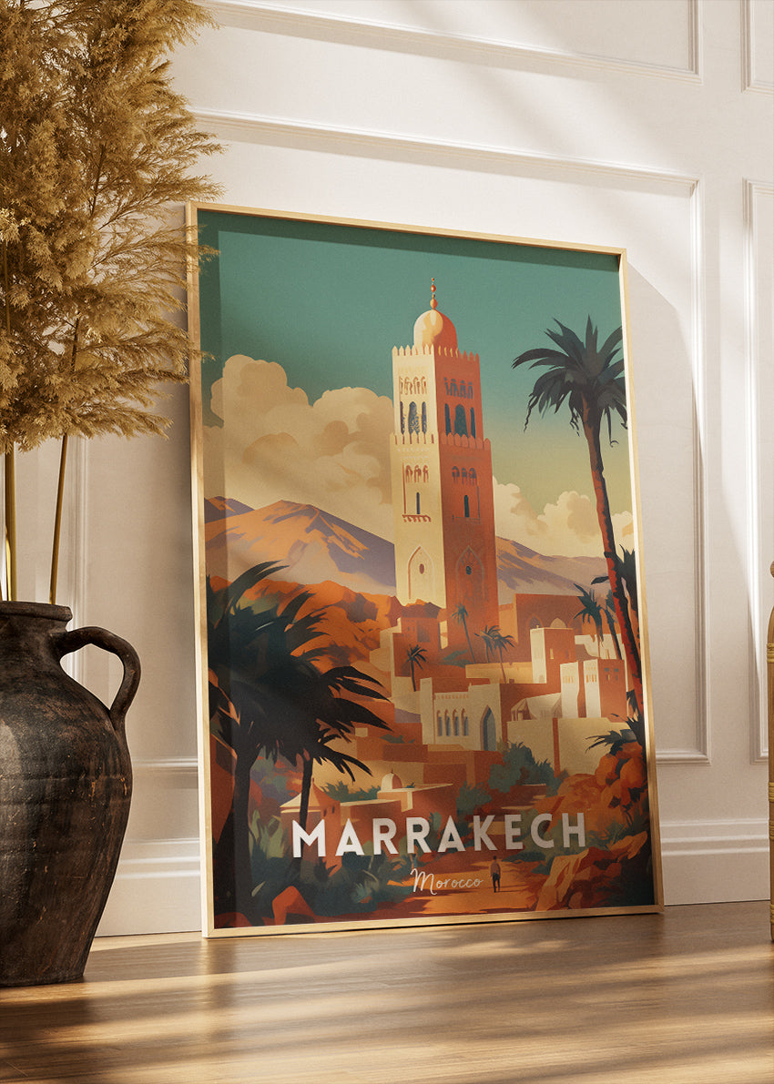 Marrakech Morocco Poster & Canvas Print – Illustrated Desert Cityscape Art