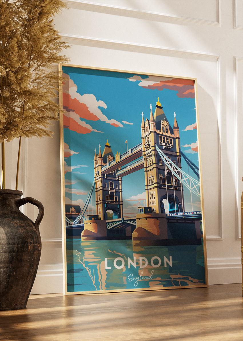 London England Poster & Canvas Print – Vintage Tower Bridge Travel Art
