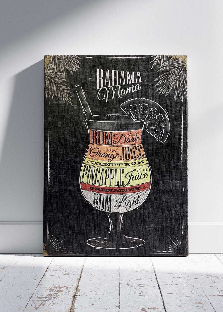 Bahama Mama Cocktail Poster & Canvas Print | Vintage Tropical Bar Wall Art