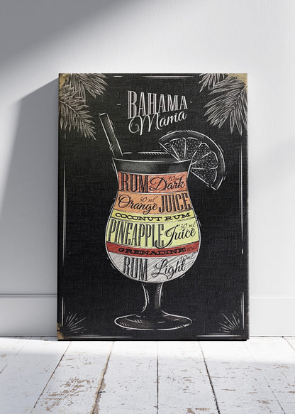 Bahama Mama Cocktail Poster & Canvas Print | Vintage Tropical Bar Wall Art
