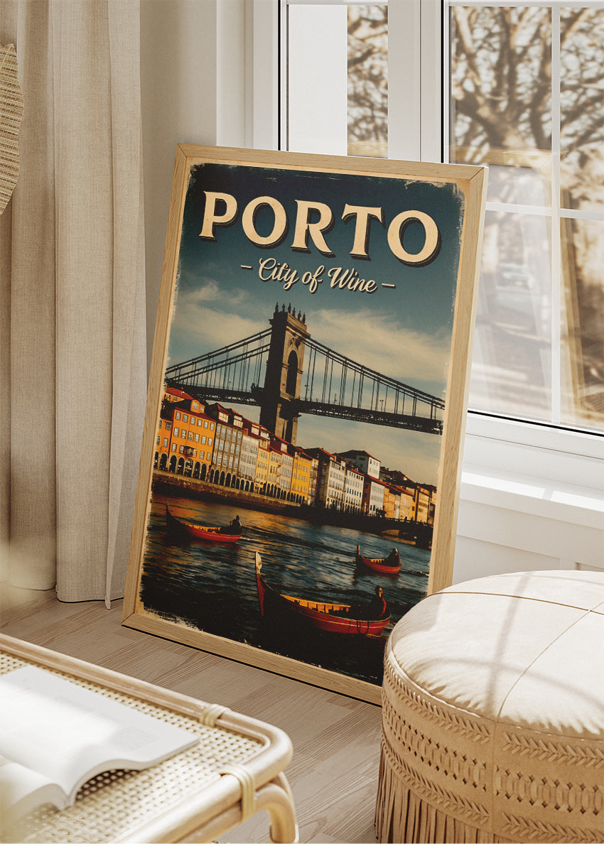 Porto City of Wine Poster & Canvas Print – Vintage Illustrated Portugal Travel Art