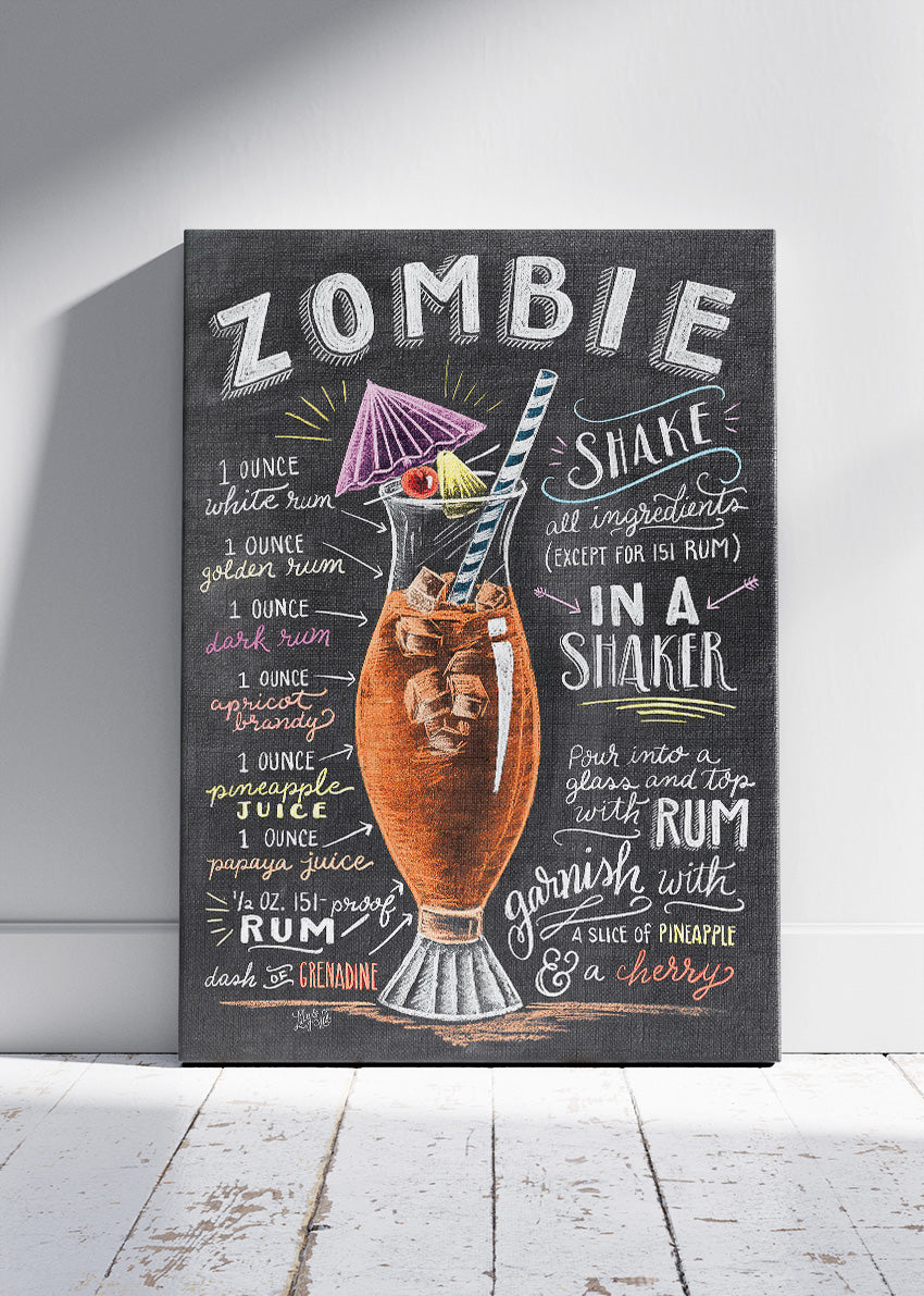 Zombie Vintage Cocktail Recipe Poster & Canvas Print | Chalkboard Tiki Bar Wall Art