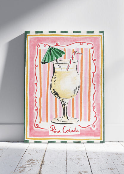 Piña Colada Cocktail Poster & Canvas Print | Vintage Tropical Bar Wall Art