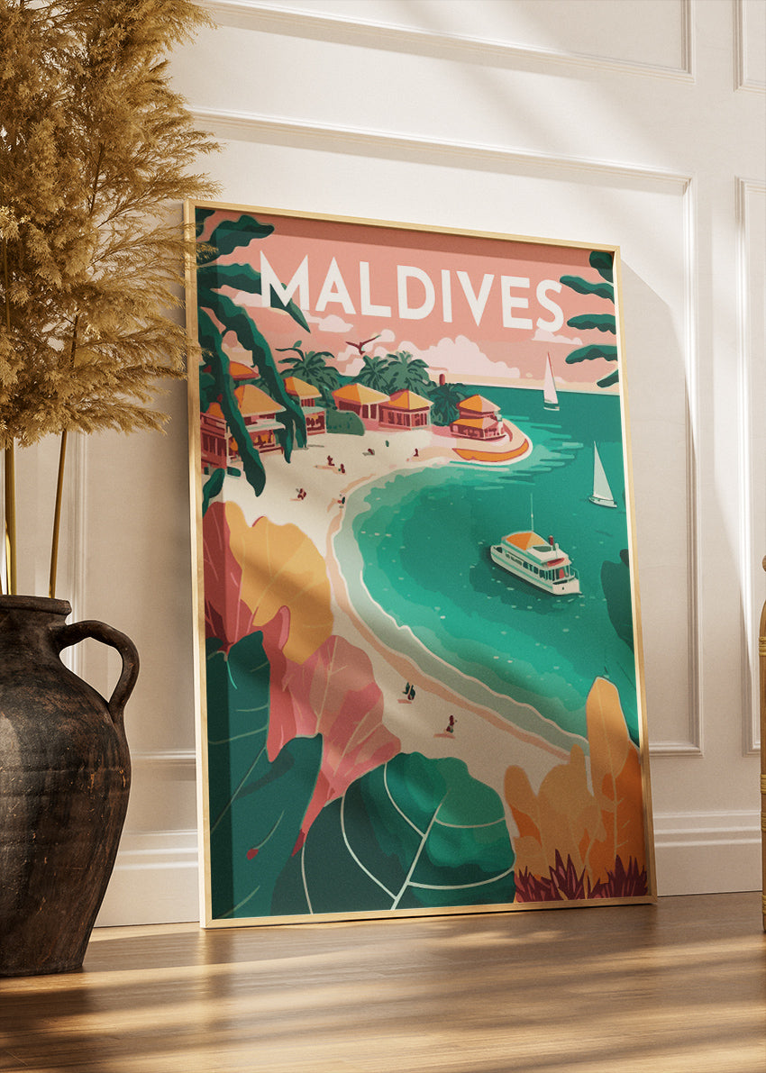 Maldives Poster & Canvas Print – Illustrated Tropical Island Beach Art