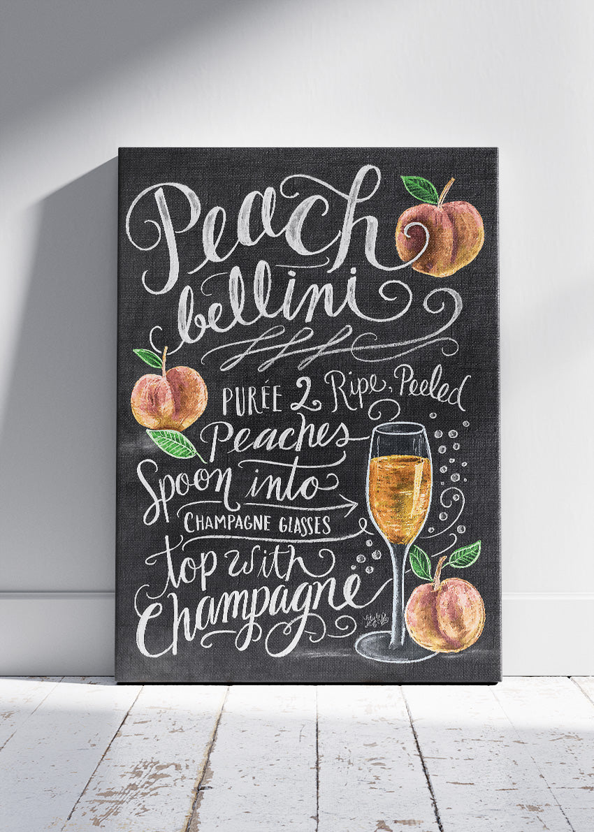 Peach Bellini Chalkboard Poster & Canvas Print | Elegant Cocktail Recipe Wall Art