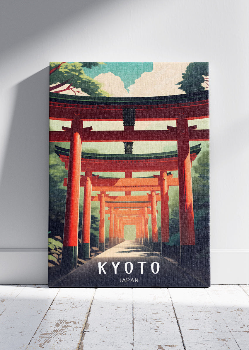 Kyoto Japan Poster & Canvas Print – Illustrated Torii Gate Path Art