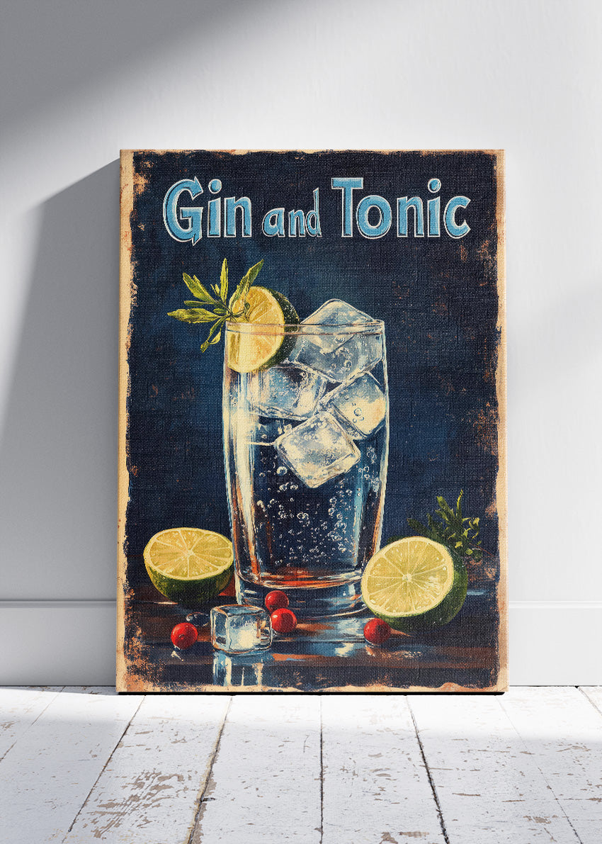 Gin and Tonic Vintage Cocktail Poster & Canvas Print | Classic Bar Wall Art