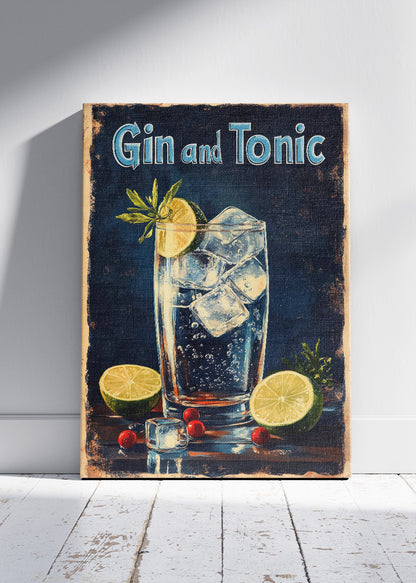 Gin and Tonic Vintage Cocktail Poster & Canvas Print | Classic Bar Wall Art