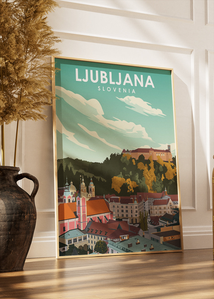 Ljubljana Slovenia Poster & Canvas Print – Vintage Illustrated City Travel Art