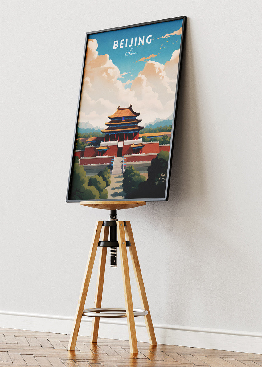 Beijing China Travel Poster & Canvas Print – Forbidden City Illustration Wall Art