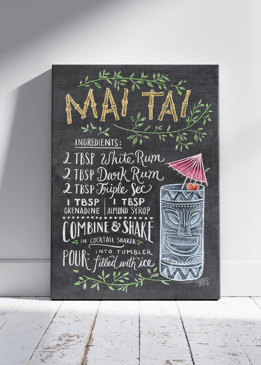 Mai Tai Chalkboard Cocktail Recipe Poster & Canvas Print | Vintage Bar Wall Art