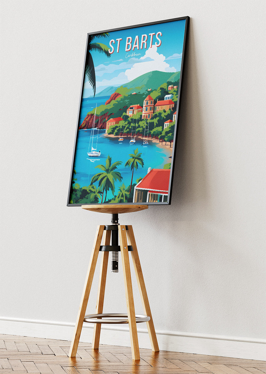 St Barts Caribbean Travel Poster & Canvas Print – Tropical Island Beach Wall Art