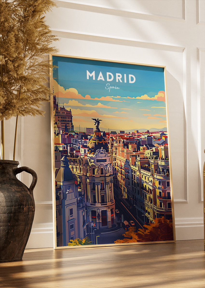 Madrid Spain Poster & Canvas Print – Illustrated City Skyline Art