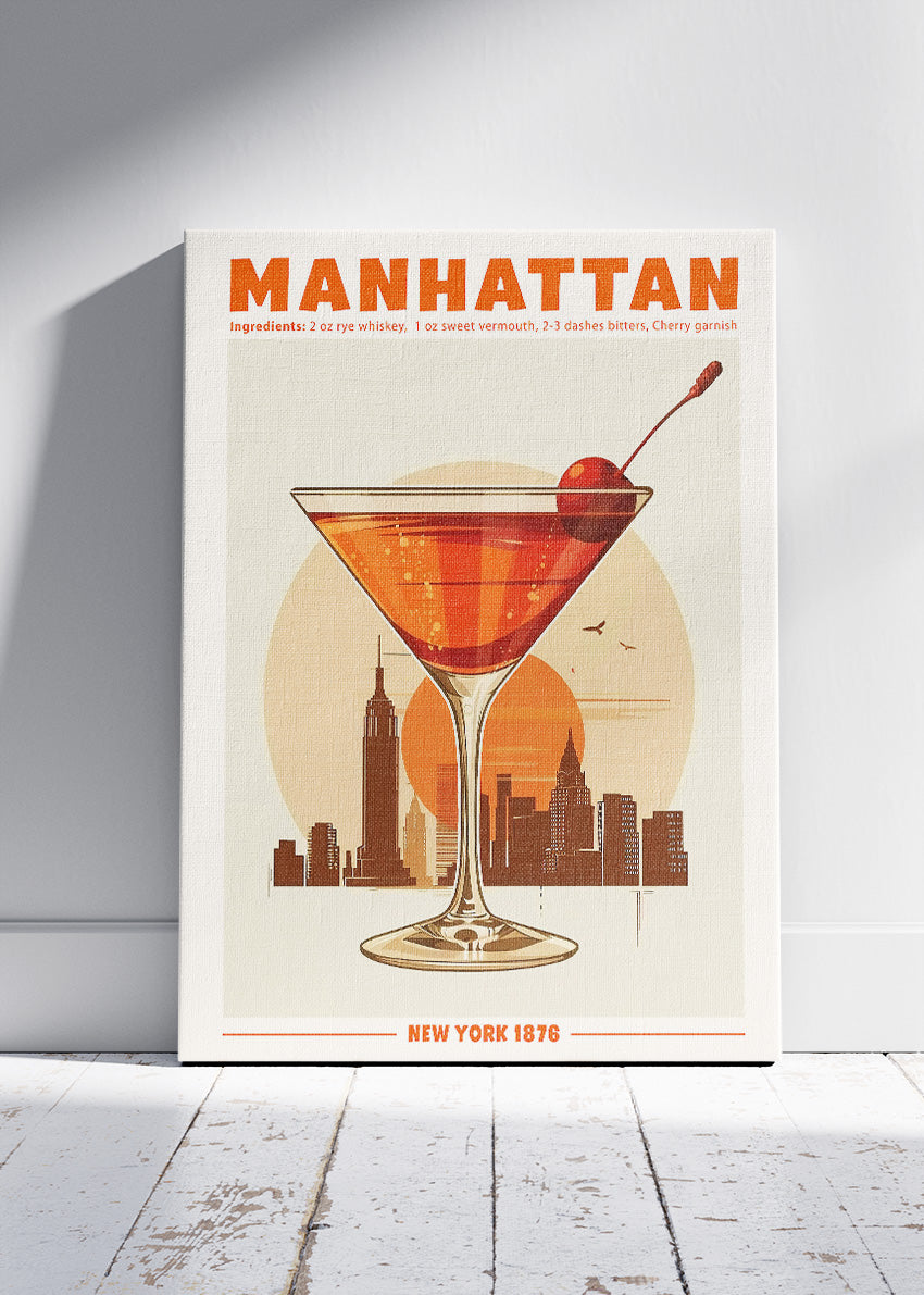 Manhattan Classic Cocktail Poster & Canvas Print | Vintage New York Bar Wall Art