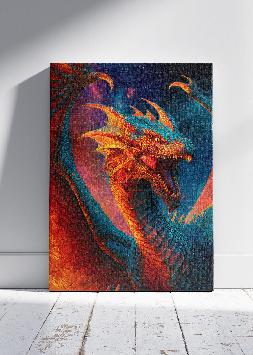 Fire Dragon Fantasy Poster & Canvas Print – Epic Mythical Creature Wall Art