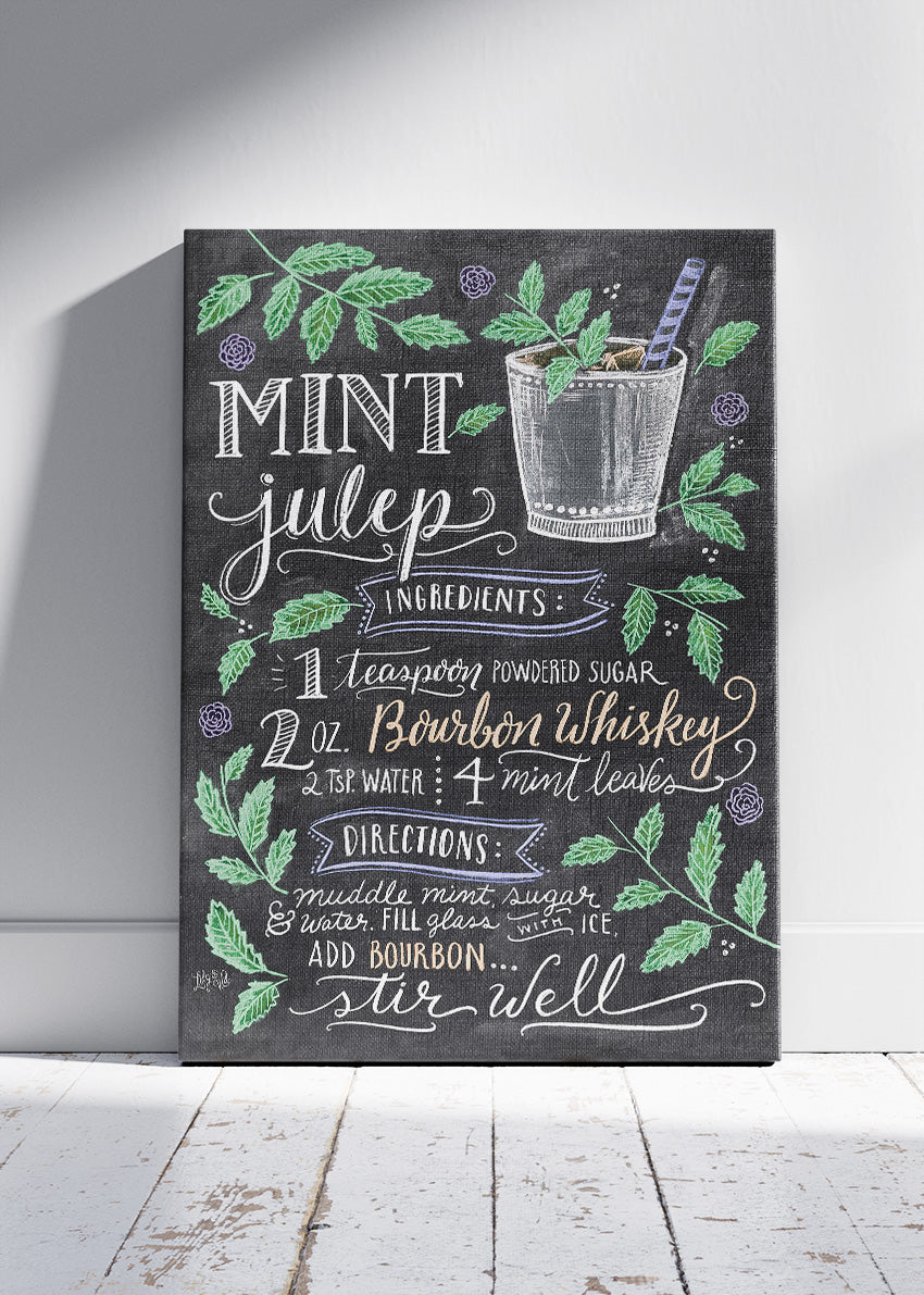 Mint Julep Chalkboard Cocktail Recipe Poster & Canvas Print | Vintage Bar Wall Art