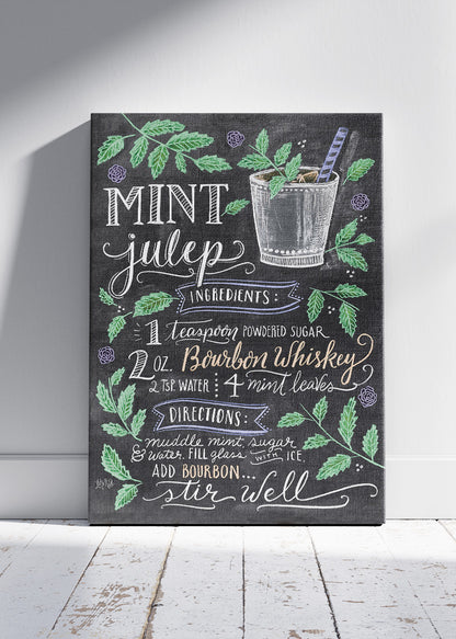 Mint Julep Chalkboard Cocktail Recipe Poster & Canvas Print | Vintage Bar Wall Art