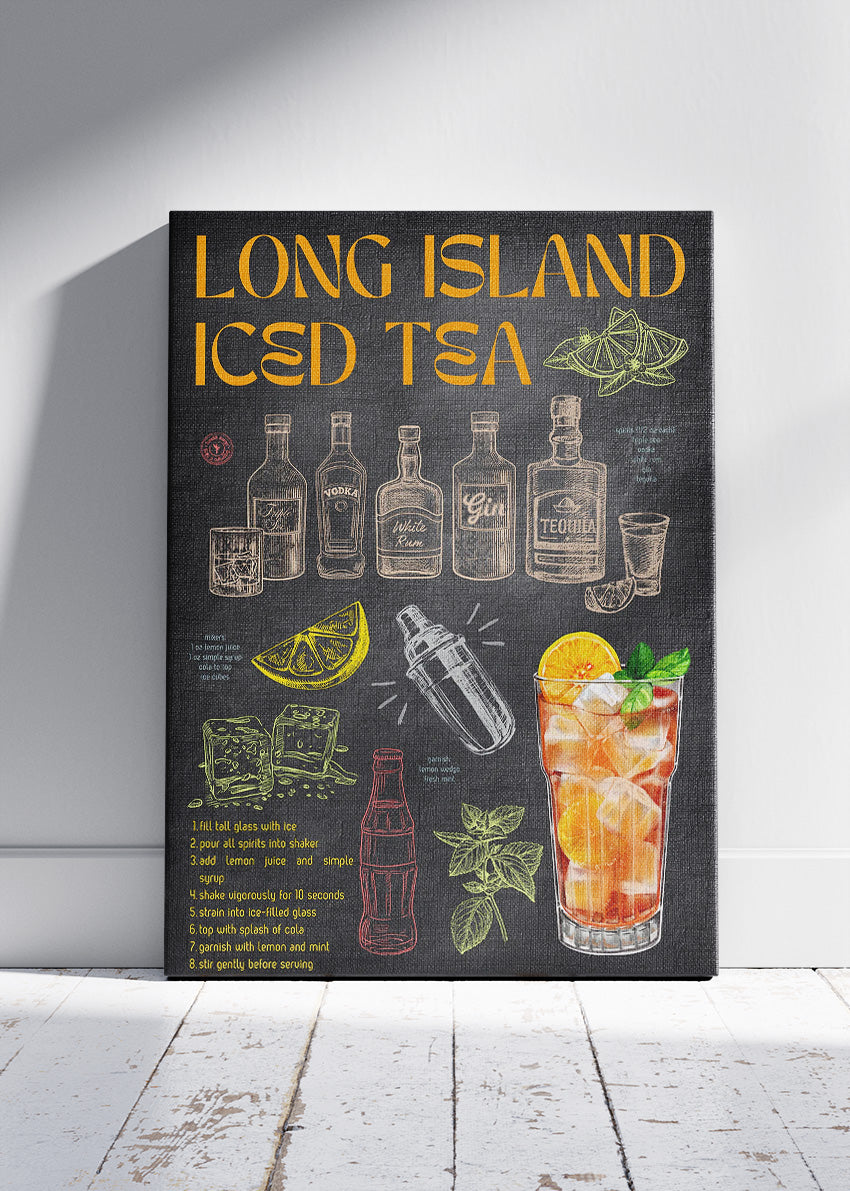 Long Island Iced Tea Vintage Cocktail Poster & Canvas Print | Bar Recipe Wall Art