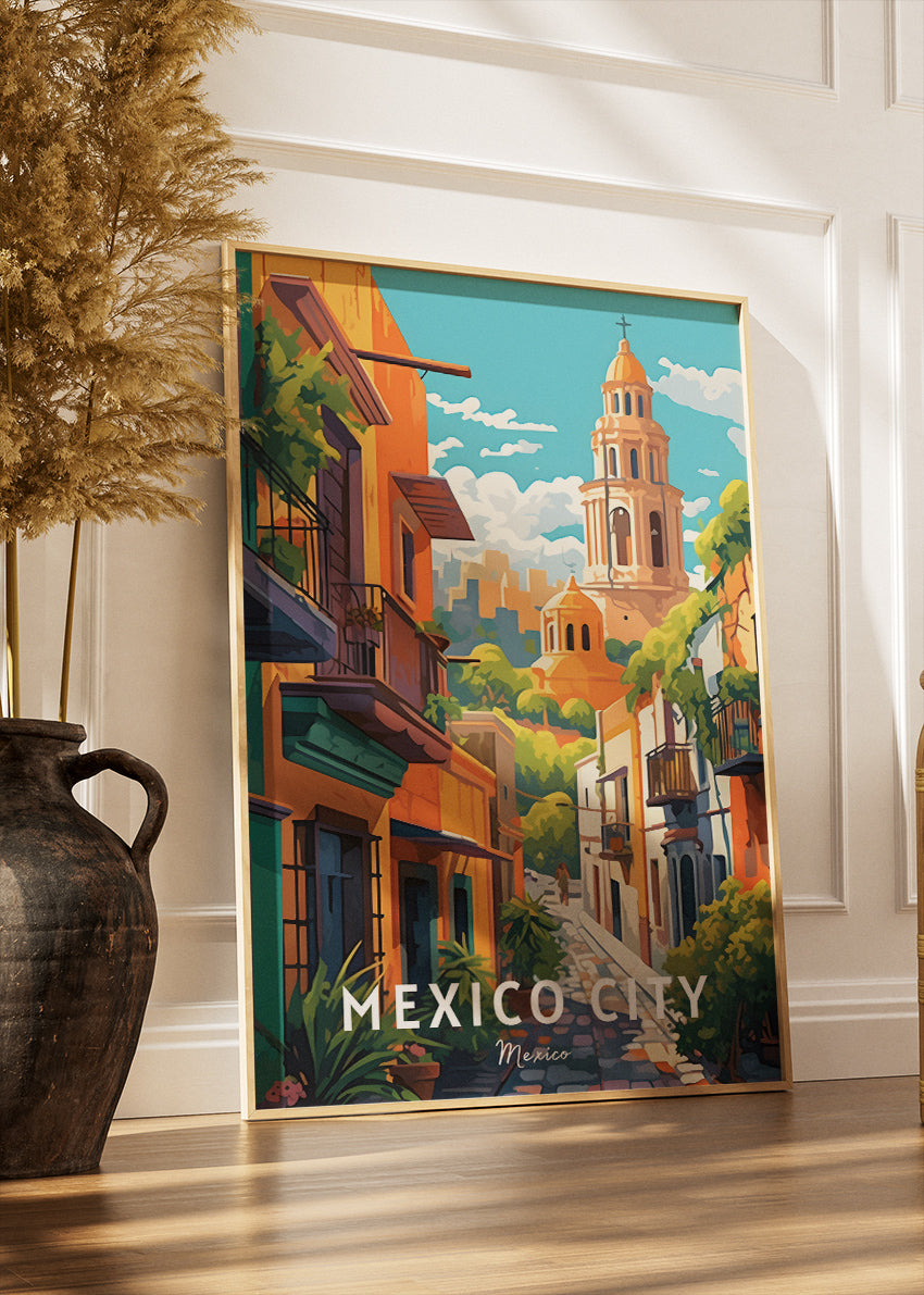 Mexico City Poster & Canvas Print – Illustrated Historic Colonial Street Art