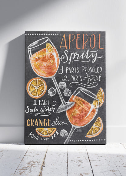 Aperol Spritz Chalkboard Recipe Poster & Canvas Print | Vintage Cocktail Wall Art