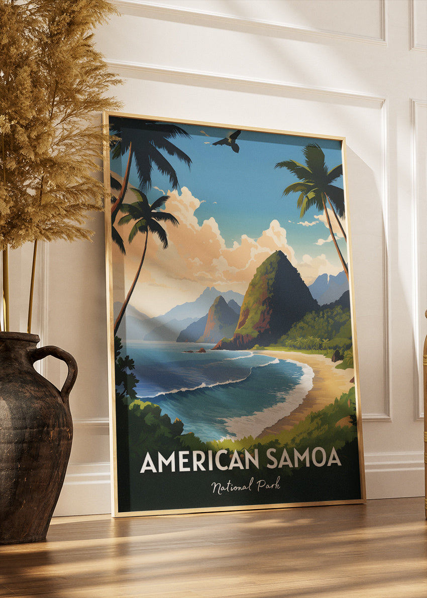 American Samoa National Park Poster & Canvas Print – Tropical Island Coast Illustration Wall Art