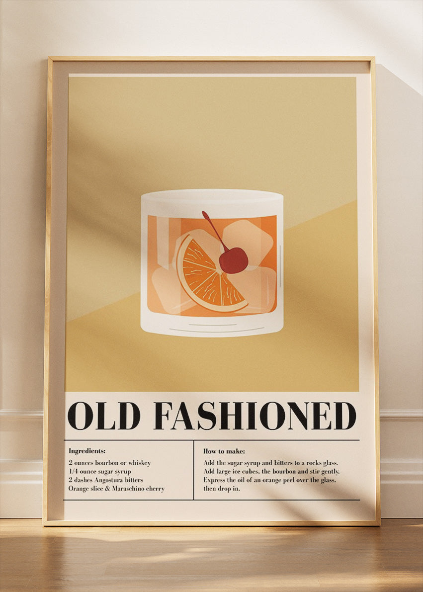Old Fashioned Minimal Cocktail Poster & Canvas Print | Classic Bar Wall Art