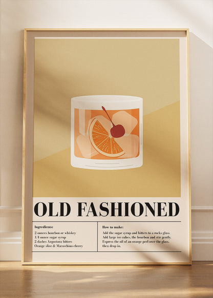 Old Fashioned Minimal Cocktail Poster & Canvas Print | Classic Bar Wall Art