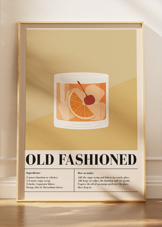 Old Fashioned Minimal Cocktail Poster & Canvas Print | Classic Bar Wall Art