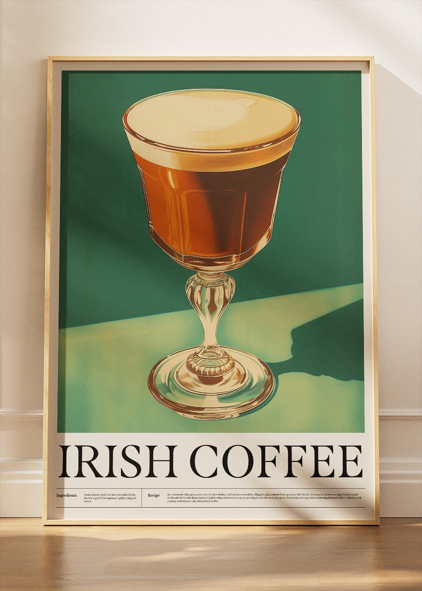 Irish Coffee Vintage Poster & Canvas Print | Classic Coffee Cocktail Wall Art