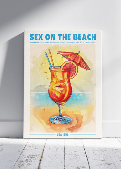 Sex on the Beach Vintage Cocktail Poster & Canvas Print | Summer Bar Wall Art