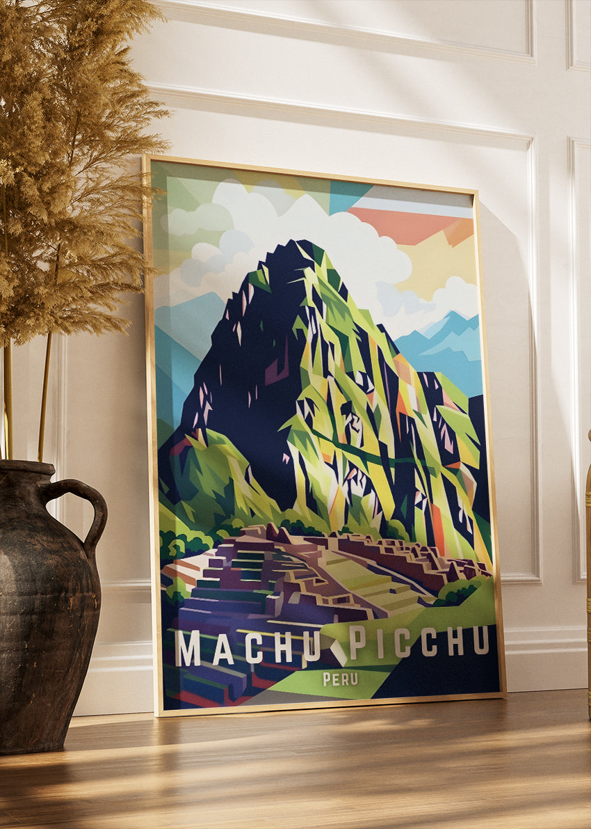 Machu Picchu Peru Poster & Canvas Print – Modern Illustrated Inca Mountain Art