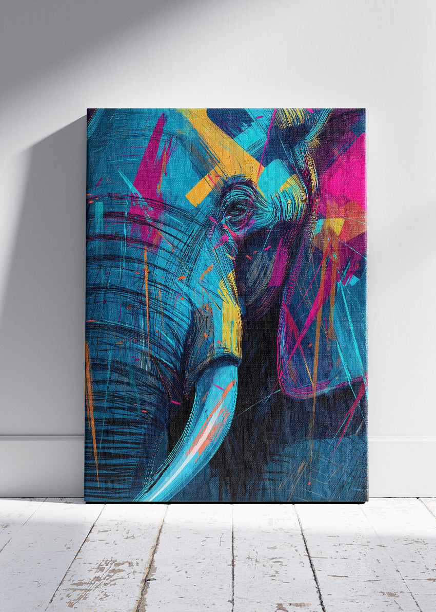 Abstract Neon Elephant Canvas Print & Poster – Modern Wildlife Wall Art