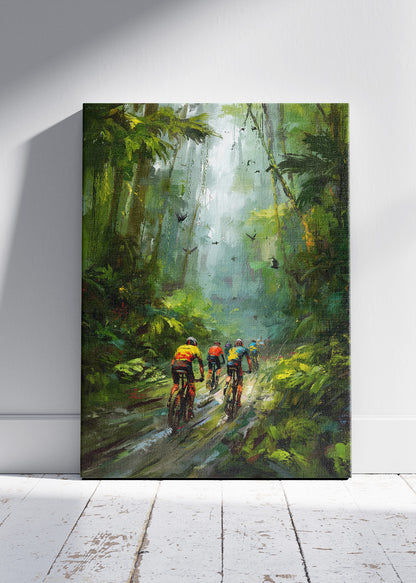 Rainforest Peloton Cycling Art Print & Canvas – Jungle Endurance Road Cycling Wall Art