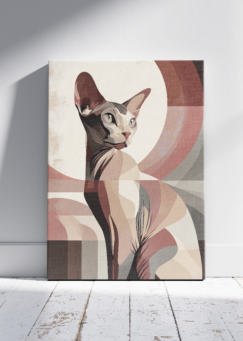Sphynx Cat Abstract Canvas Print & Poster – Modern Retro Pet Wall Art