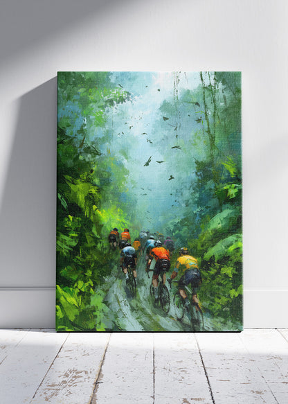 Emerald Canopy Peloton Cycling Art Print & Canvas – Deep Jungle Road Cycling Wall Art