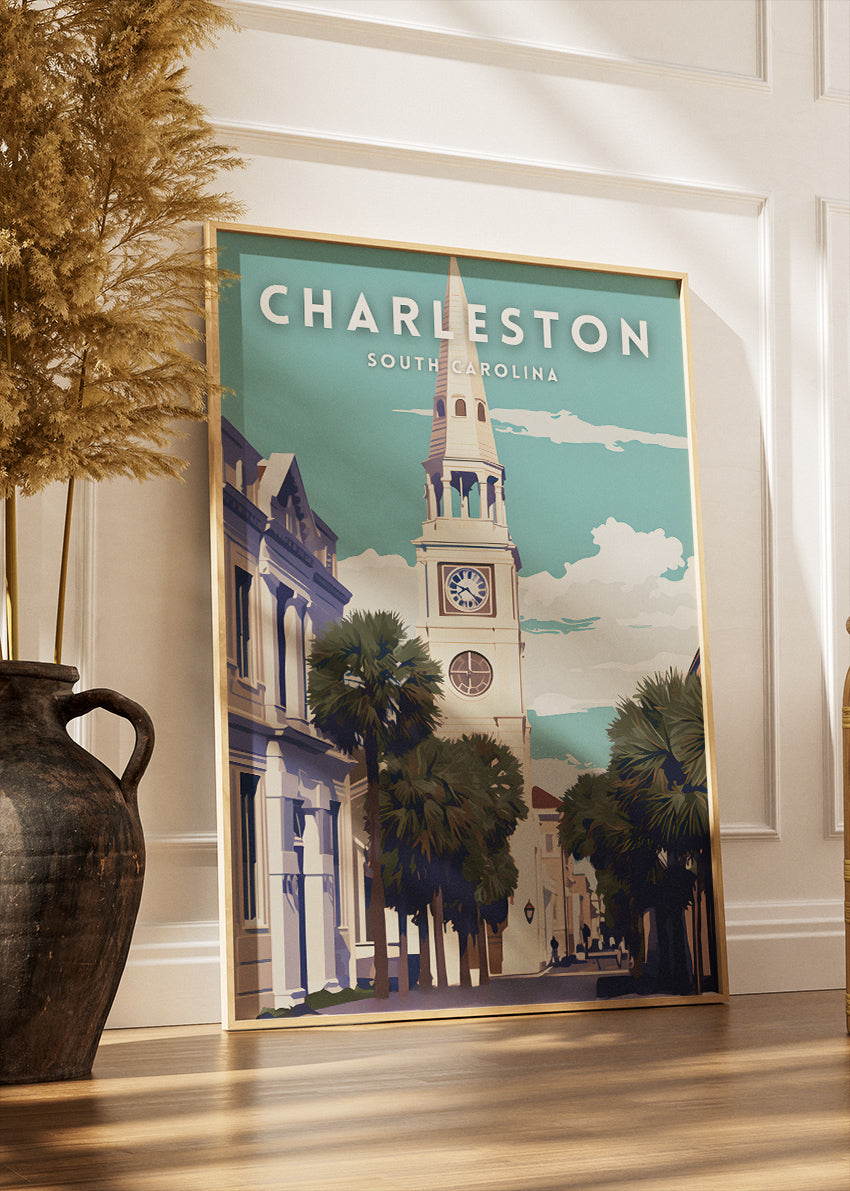 Charleston South Carolina Poster & Canvas Print – Historic Coastal City Illustration